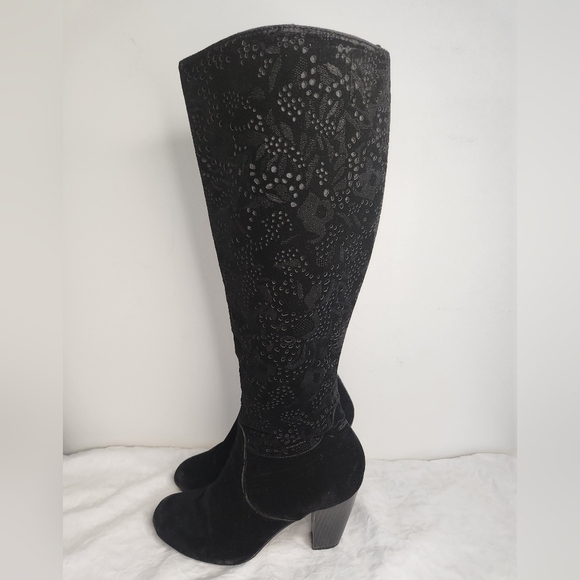 Black Velvet Lace High Heel Boots - Picture 1 of 15